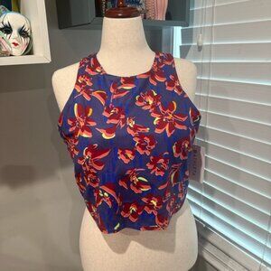 Athleta Conscious Crop Printed BlueFloral Top‎ 2X D-DD+ Cups